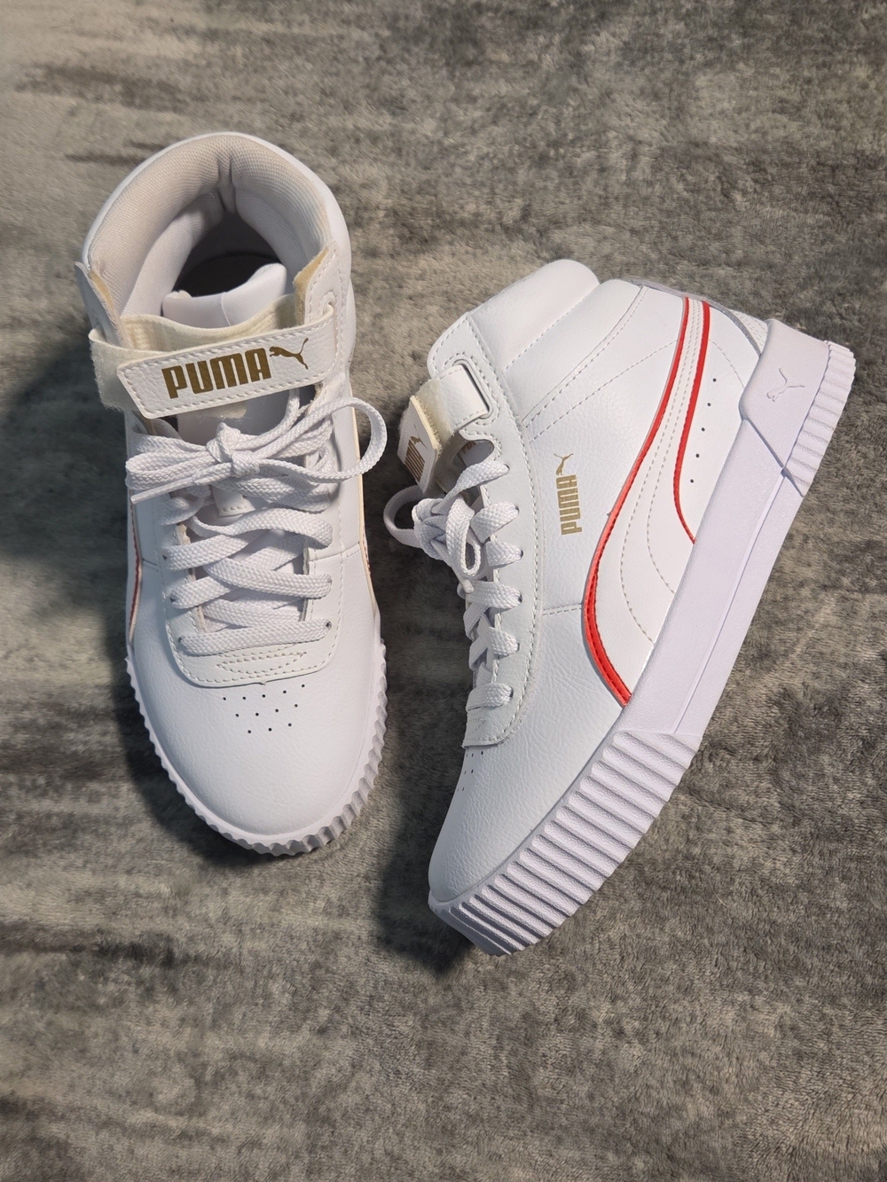 Puma  White High-Top Sneakers with Red Stripe